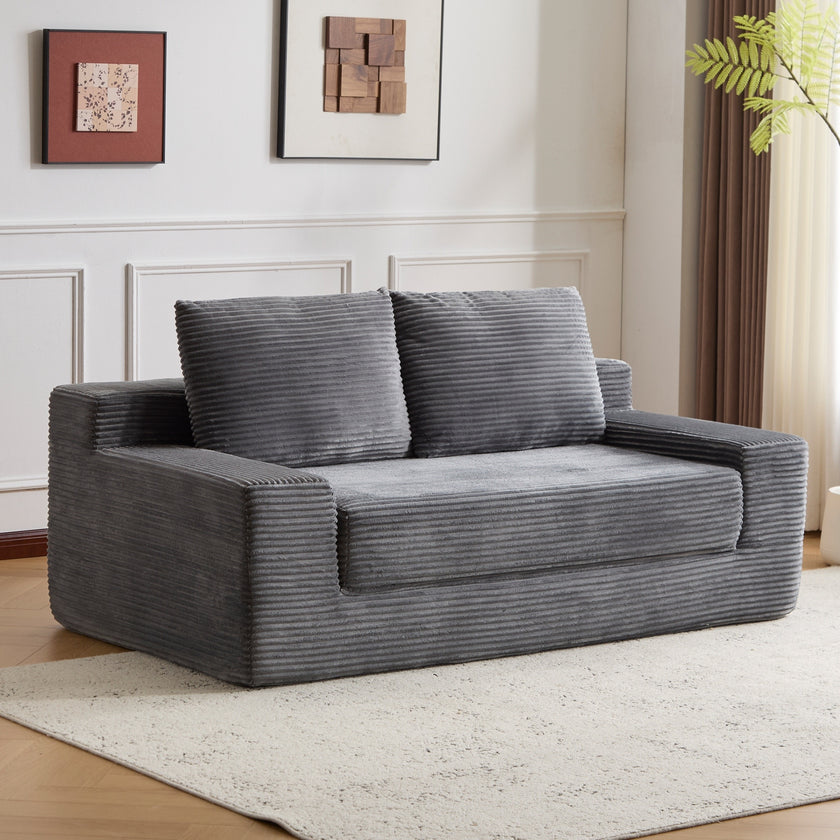 Loveseat Sofa, Comfortable Deep Seat Sofa Bed, Modern Small Corduroy Couch For Living Room Bedroom,Reversible Cushion With Pillows,No Assembly Required,Dark-grey