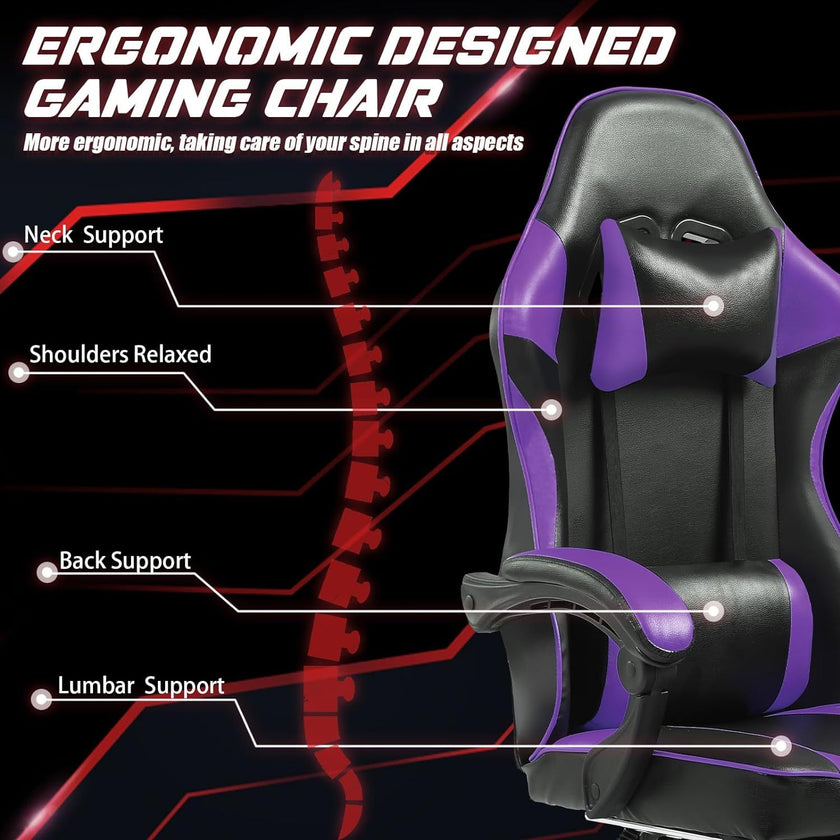 Ergonomic Gaming Chair For Adults, Adjustable Lumbar Backrest Office Chair