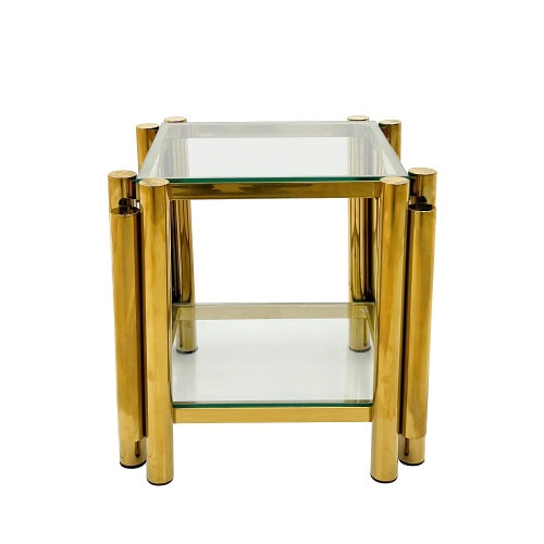 Modern Stainless Steel Coffee Table Set Set Of 3, Double-Layer Clear Tempered Glass Table Top, Coffee Table  Two End Side Table 3-Pieces Sets For Living Room Home Office