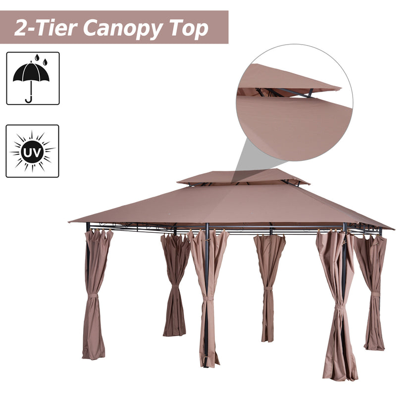 Gazebo 10x13 Khaki With Curtains Vented Roof And Steel Frame For Outdoor Use