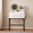 Vanity Desk With Lighted Mirror & Power Outlet, Makeup Vanity Desk With Drawers And Cabinet, Sturdy Iron Bracket, Make Up Vanity Table For Bedroom, White