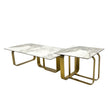 Modern Rectangular Coffee Table Set With Sintered Stone Top, Gold Metal Frame, For Bedroom, Living Room