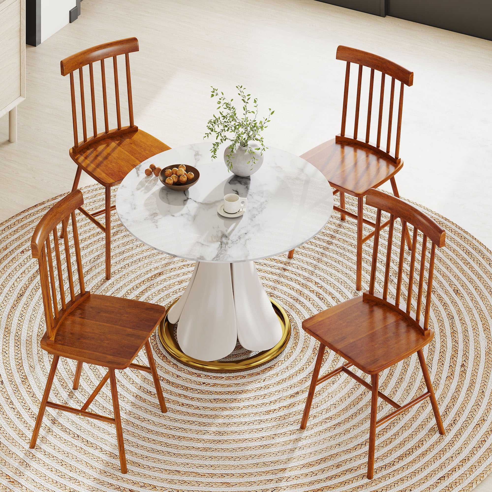 Dining Chairs Set Of 2, Farmhouse Wood Kitchen Chairs With Rubber Wood Frame, Spindle Back For Dining Room, Light Brown