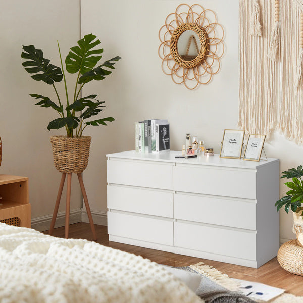 6 Drawer Double Dresser For Bedroom, Wide Storage Cabinet For Living Room Home Entryway, White