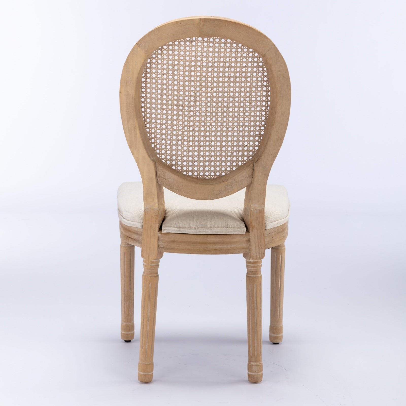 A&A French Style Solid Wood Antique Linen & Rattan Back Dining Chair