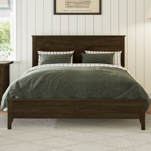 Modern Solid Wood Queen Size Platform Bed With Sturdy Wooden Slats Support,No Box Spring Needed, Espresso