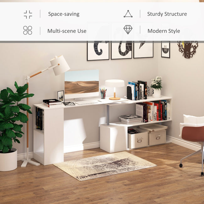 L-Shaped Desk 55 360 Rotating White Corner Computer Workstation With Storage
