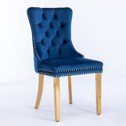 High-end Tufted Solid Wood Contemporary Velvet Upholstered Dining Chair With Golden Stainless Steel Plating Legs,Nailhead Trim,Set Of 2