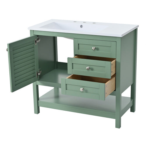 36'' Bathroom Vanity With Undermount Sink, Free Standing Vanity Set With 2 Drawers& Soft Closing Doors, Bathroom Storage Cabinet With Solid Wood Feet, Green