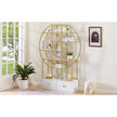 70.8 Inch Round Office Bookcase Bookshelf, Display Shelf, Two Drawers, Gold Frame