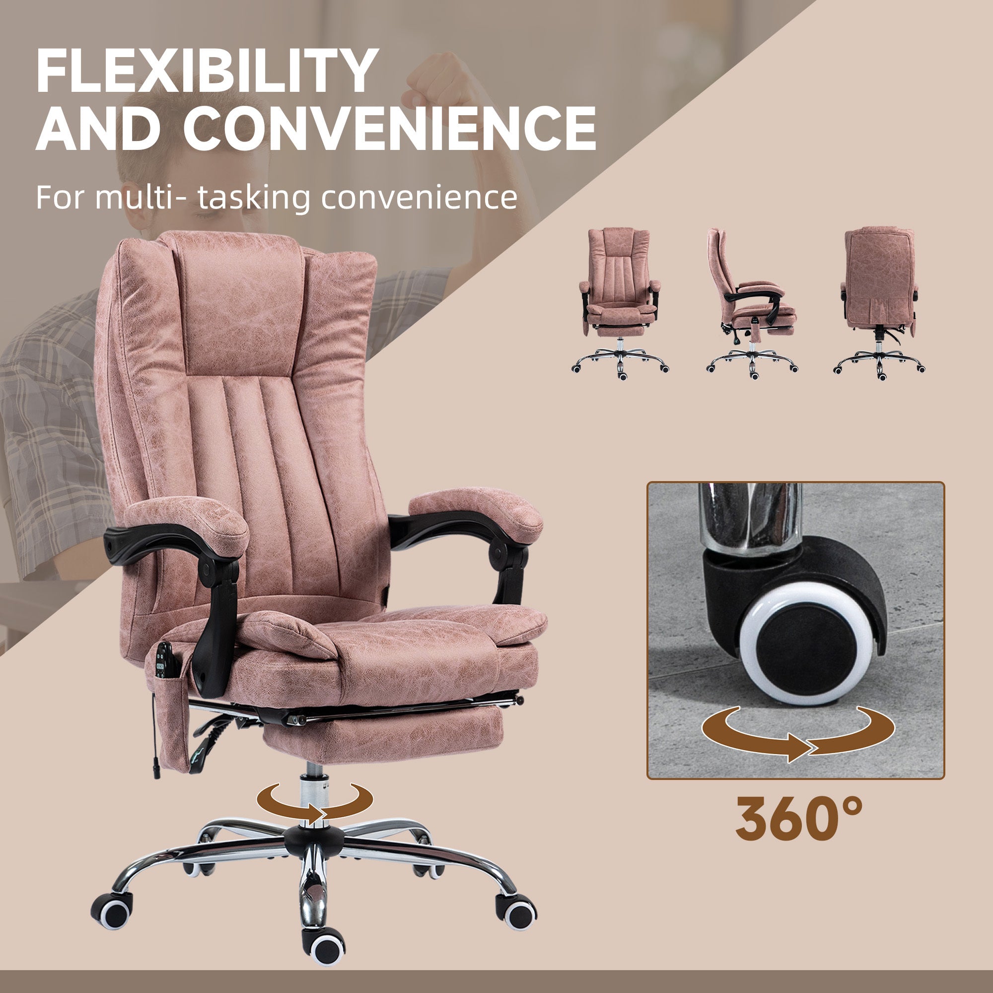 Massage Office Chair With 6 Points And Heat, Reclining Computer Chair With Adjustable Height And Footrest