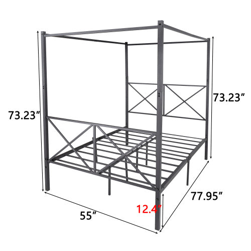 Metal Canopy Bed Frame, Platform Bed Frame With X Shaped Frame Full Black
