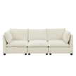 Modern Chenille Comfy Upholstered 3-Seat Sofa With 2 Lumbar Pillow, Deep Seat Sofa Sleeper For Living Room, Apartment, Office, Studio  Beige White, 3-Seat