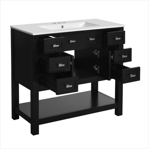 36'' Bathroom Vanity With Top Sink, Modern Bathroom Storage Cabinet With 2 Soft Closing Doors And 6 Drawers, Single Sink Bathroom Vanity