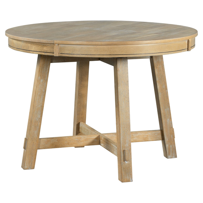 TREXM Farmhouse Extendable Round Dining Table With 16 Leaf Natural Wood