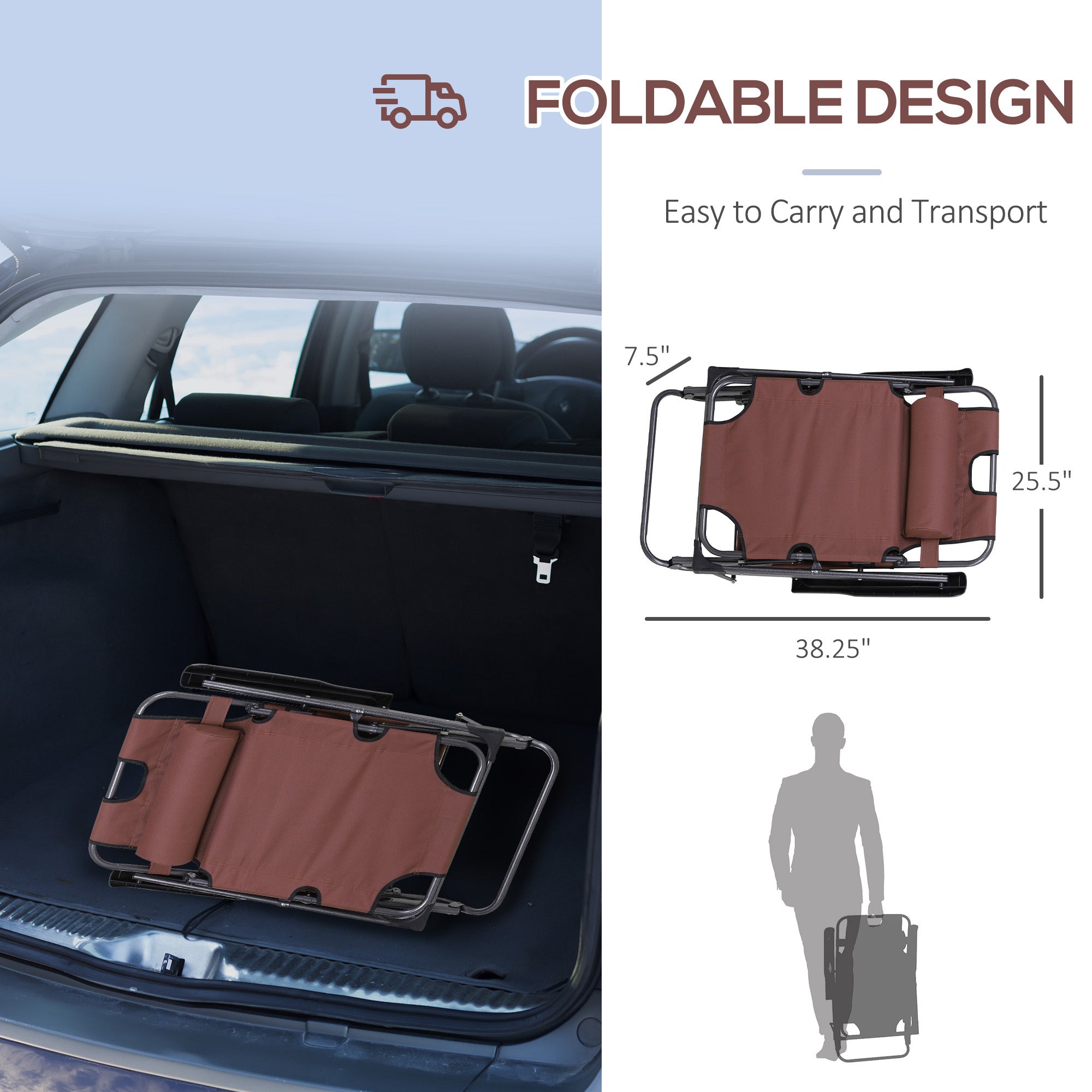 Lounging Relaxation  Folding Lounger With Metal Frame, Adjustable Footrest  Head Pillow