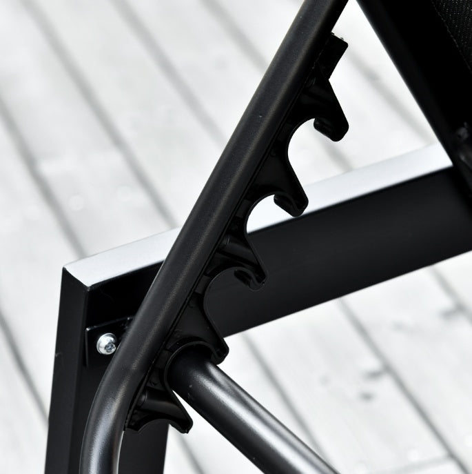 Chaise Lounge Chair Black With Wheels Adjustable Backrest Breathable For Sunbathing Patio