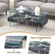 43.3 Inch Modern Two-Tier Coffee Table - Clear Tempered Glass And Black Marble Texture, Multifunctional Storage Design.The Bottom Tier Includes A Drawer.Can Be Used As A Coffee Table,side Table,etc