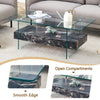 43.3 Inch Modern Two-Tier Coffee Table - Clear Tempered Glass And Black Marble Texture, Multifunctional Storage Design.The Bottom Tier Includes A Drawer.Can Be Used As A Coffee Table,side Table,etc