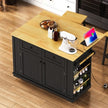 Large Kitchen Island With 2 Bar Stools, Power Outlet, Door Internal Storage Rack, Kitchen Storage Cart On 5 Wheels With Drop Leaf, 5 Open Side Racks, 2 Drawers,for Kitchen,Dining Room
