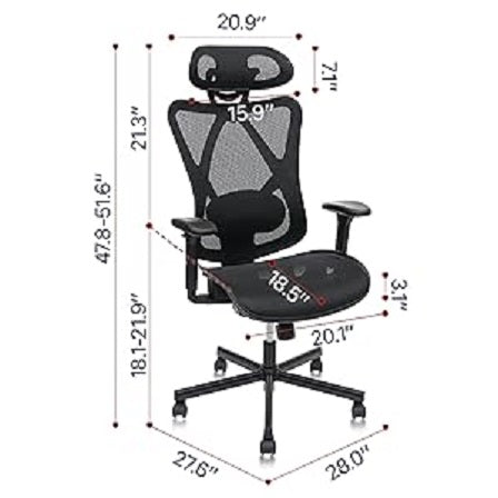 Mesh Office Chair,Ergonomic Office Chairs With Wheels,Adjustable Lumbar Support,Armrest,Headrest-Tilt High Back Desk Chair With Mute Wheel For Office, Home, Gaming