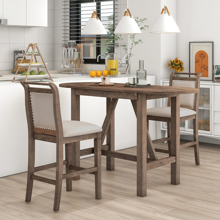 TOPMAX 3-Piece Wood Counter Height Dining Set With 2 Upholstered Chairs