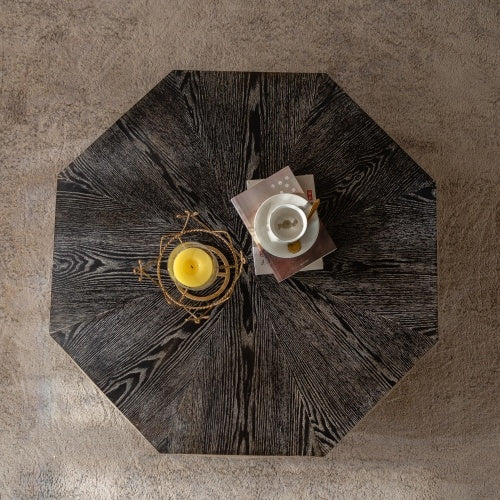 Octagon Coffee Table,38 Retro Style Wood Center Table With Three-Dimensional Embossed Pattern,Rustic Cocktail Table Center Large Circle Coffee Table For Living Room Home