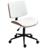 Home Office Chair No Arms With Wheels, PU Leather Desk Chair With Adjustable Height, 360 Swivel For Reading, White