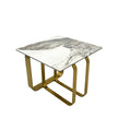Rectangular End Table With Sintered Stone Top, Gold Metal Frame For Living Room