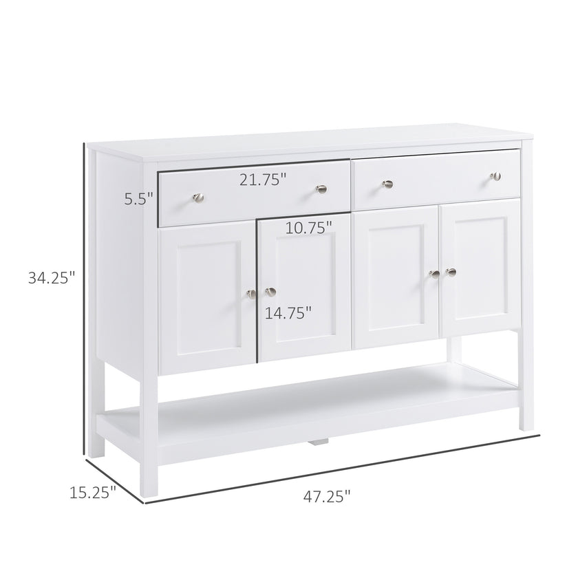 Modern White Buffet, Metal Hinges & Round Handles, Dining Room Storage