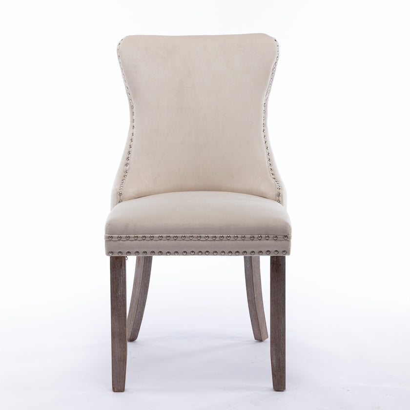 A A Upholstered Wing-Back Chair With Nailhead Trim & Solid Wood Leg