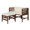 Contemporary 3-Piece Modular Acacia Wood Left And Right Arm Chairs And Ottoman Dark Brown