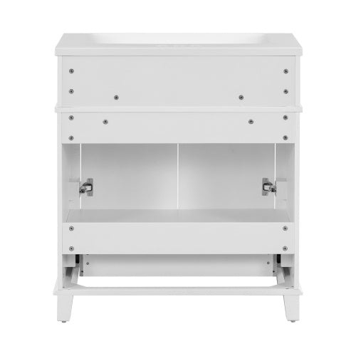30'' Bathroom Vanity With Resin Sink, Solid Wood Frame Bathroom Storage Cabinet With Soft Closing Doors, Retro Style, White