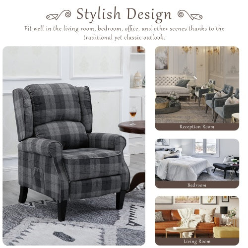 Vintage Armchair Sofa Comfortable Upholstered Leisure Chair  Recliner Chair For Living Room Grey Check