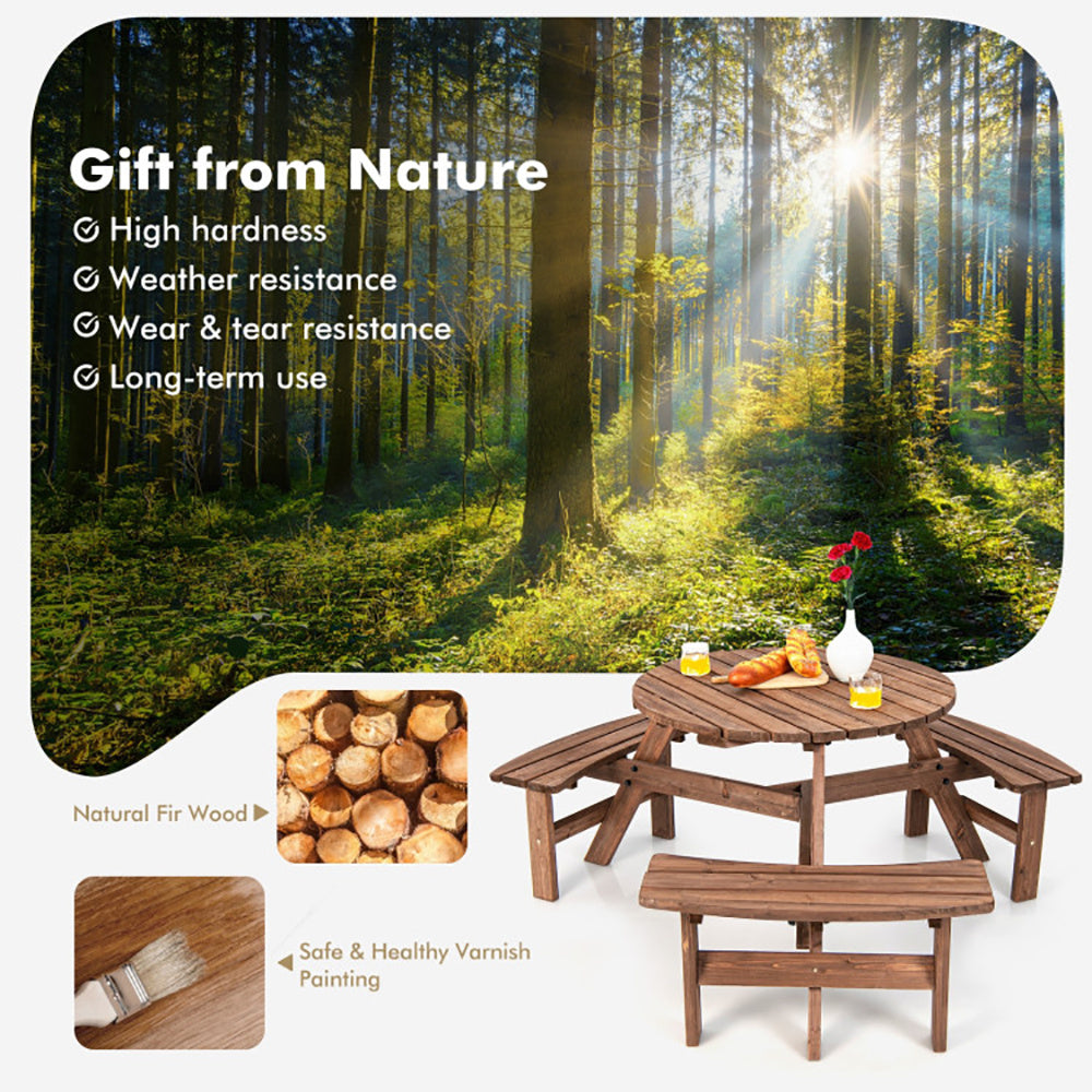 6 Person Wooden Picnic Table Set With Bench And Umbrella Hold