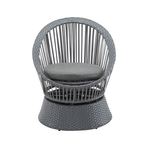 26.7 Modern Gray Wicker Lounge Chair With Rattan And Iron Frame, Featuring A Stylish Round Design, Perfect For Living Room, Patio, Or Balcony Relaxation