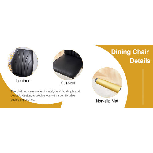 4 Modern Dining Chairs With Stylish PU Patterned Backrest And Black Metal Legs For A Comfortable Home Experience In The Kitchen, Bedroom And Office.
