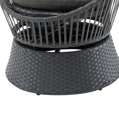 26.7 Modern Gray Wicker Lounge Chair With Rattan And Iron Frame, Featuring A Stylish Round Design, Perfect For Living Room, Patio, Or Balcony Relaxation