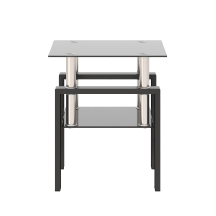 1-Piece Modern Tempered Glass Tea Table Coffee Table End Table, Square Table For Living Room, Black