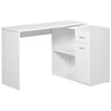 L-Shaped White Computer Desk With Rotating Shelves And Drawer Home Office Workstation