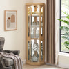 Corner Glass Cabinet Lighted Curio Cabinet Corner Display Case For Living Room, Curio Cabinet, Antique Collection, Wine,Bar Glass Storage Light Included,Dark Cherry