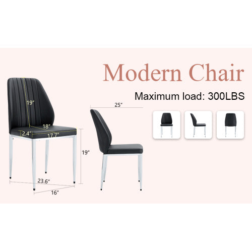 Set Of Four Black PU Comfort Dining Chairs 17.7x25 Dining Chair With Extended Backrest,BLACK PU,Silver Metal Legs,Suitable For Various Places Such As Family Restaurants, Hotels, Coffee Shops,etc.