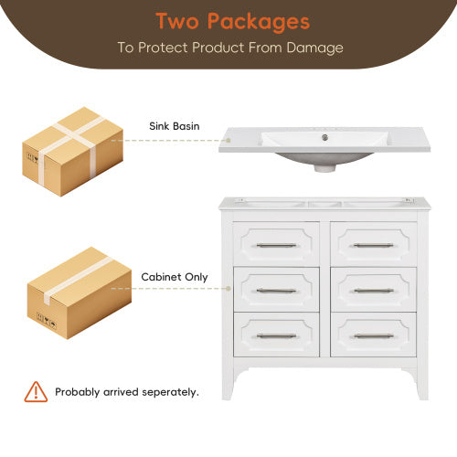36'' Bathroom Vanity With Resin Sink Combo, Free Standing Single Vanity Set With Four Drawers, Solid Wood Frame Bathroom Storage Cabinet