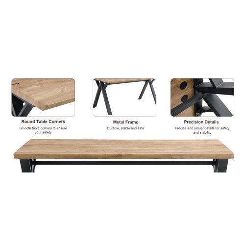 63x35.4Wood-Textured MDF Dining Table With Black A-Frame Legs.Density Board Sticker,Iron Pipe Spraying,Suitable For Various Occasions Such As Living Rooms, Kitchens, Terraces, Etc.