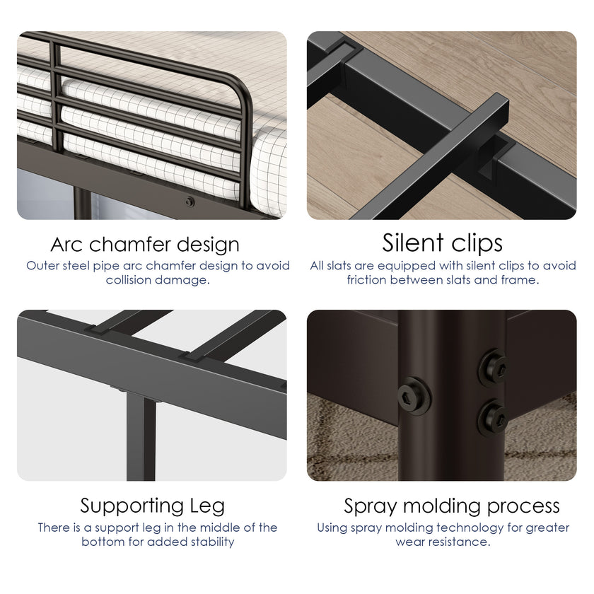 Loft Bunk Bed Twin Over Twin Size With Ladder And Guardrail,Heavy Duty Metal Slats Support No Box Spring Needed Small Space Saving Furniture For Bedroom Dorm,Black