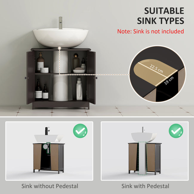Bathroom Vanity Cabinet, Under Sink Bathroom Cabinet with 2 Doors and Adjustable Shelf, Coffee