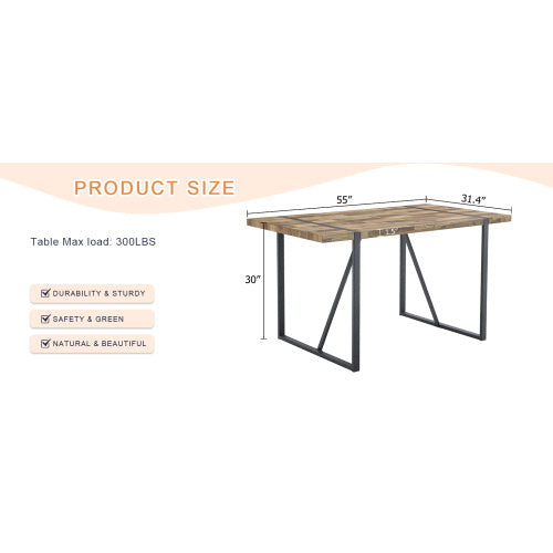 A Minimalist Retro Rectangular Dining Table With A Specially Textured Top And Black Metal Legs.Contemporary Minimalist MDF Wood Color Textured Tabletop.Able To Give People A Visual Beauty With Rules.