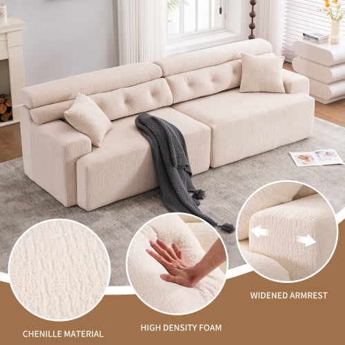 LY-029 APRICOT COMPRESSION SOFA 4-seater Combined Sofa, Wood Grain Chenille Fabric, Full Sponge Compression Sofa,combined Sofa With 2 Pillows For Living Home Furniture Apartment