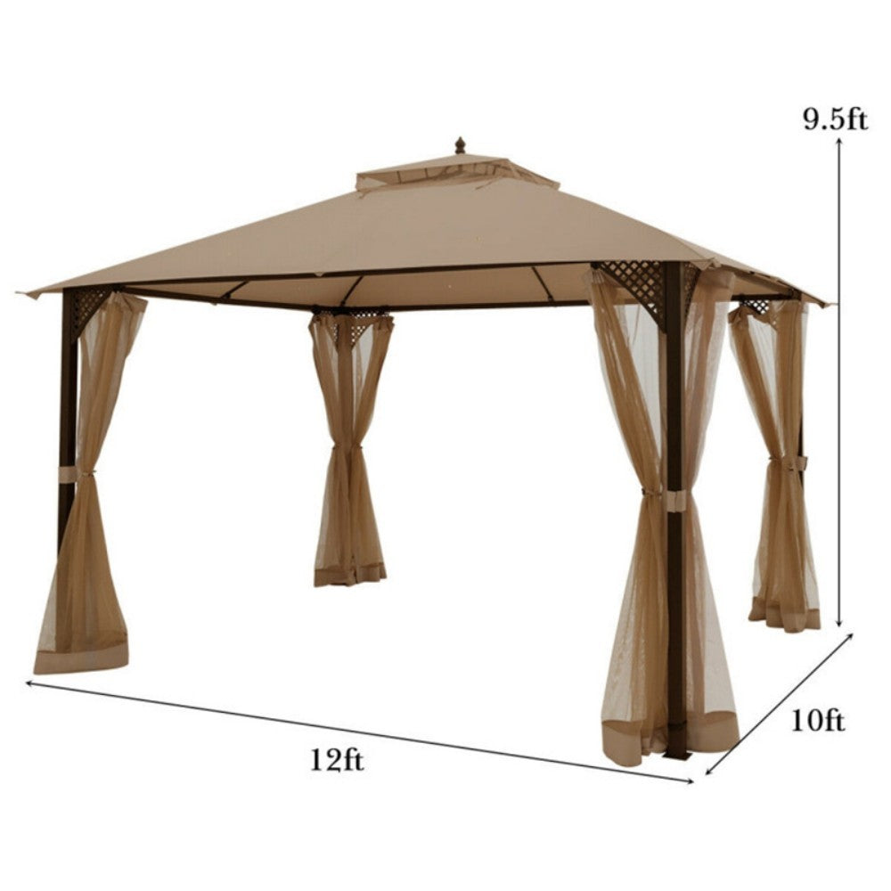 12 X 10 Feet Outdoor Double Top Patio Gazebo With Netting
