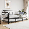 Twin Size Metal Daybed Frame With Trundle, Heavy Duty Steel Slat Support Sofa Bed Platform With Headboard, No Box Spring Needed, Black